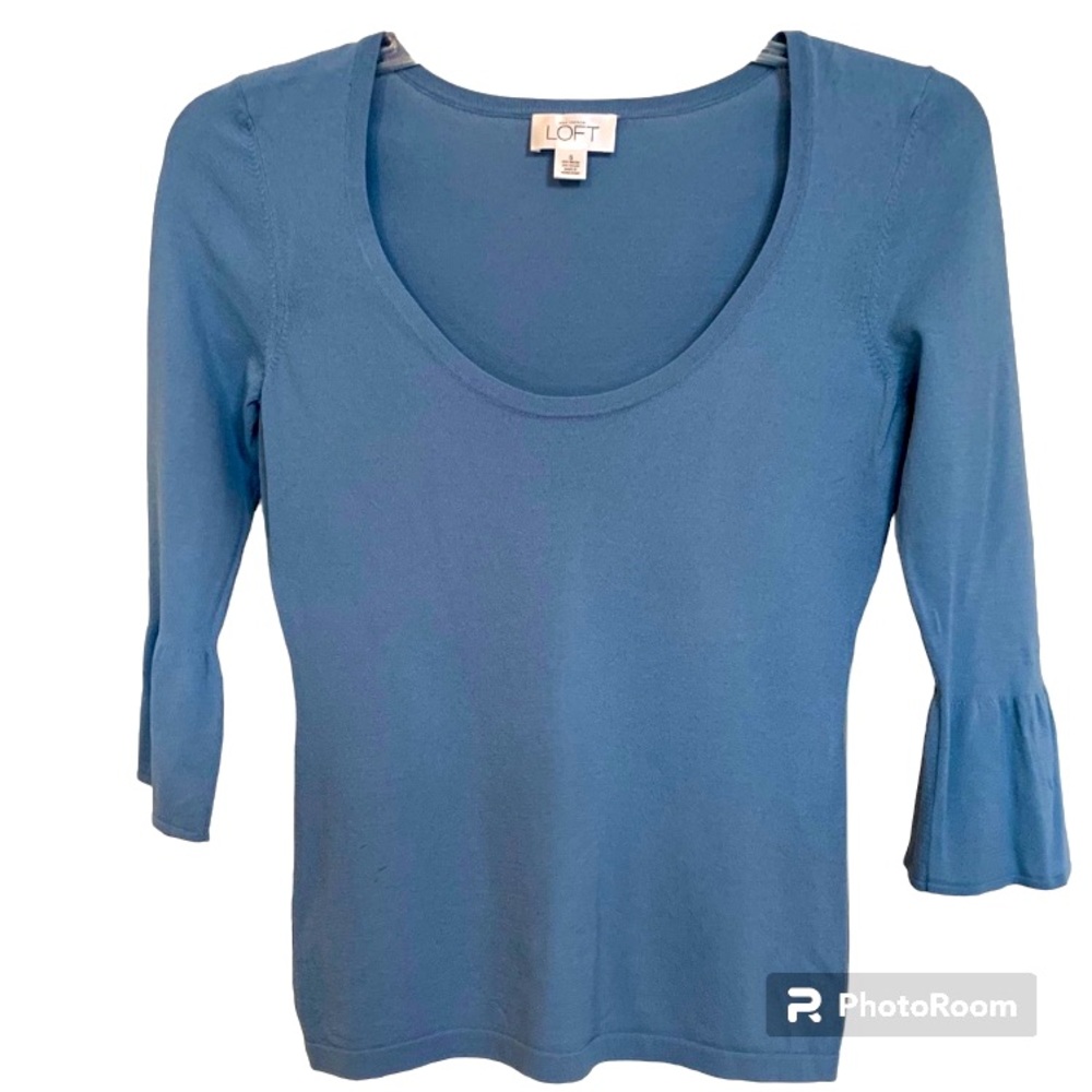 Ann Taylor Loft lightweight blue sweater with “bell” bottom sleeves, size S